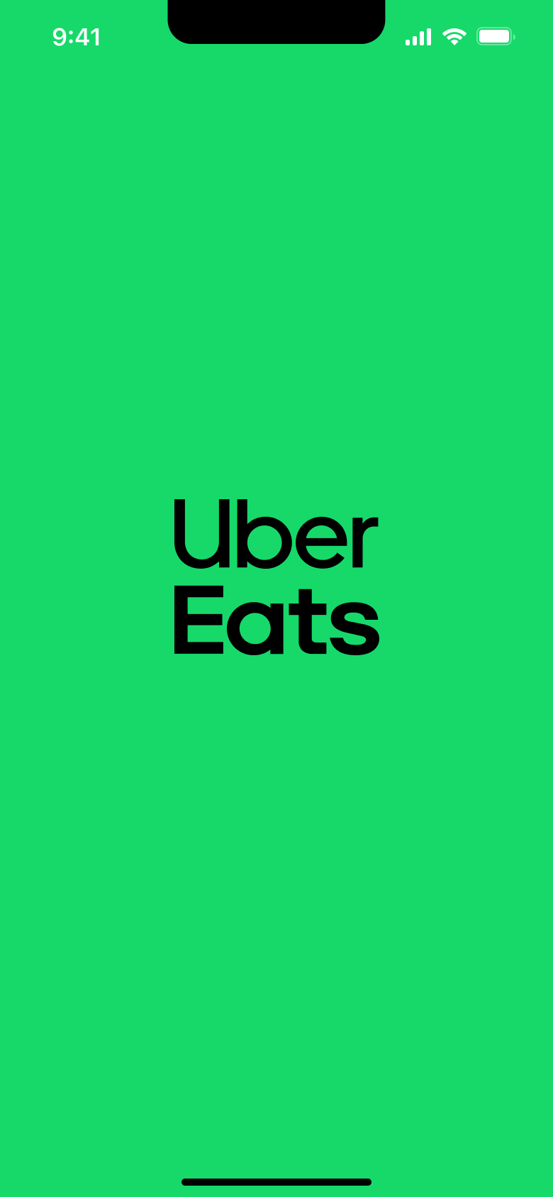 Launch screen with wordmark on bright green.