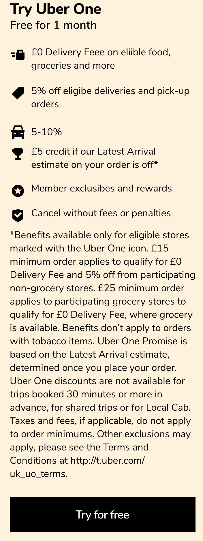 Membership trial offer: free deliveries, discounts, credits and terms with try for free.