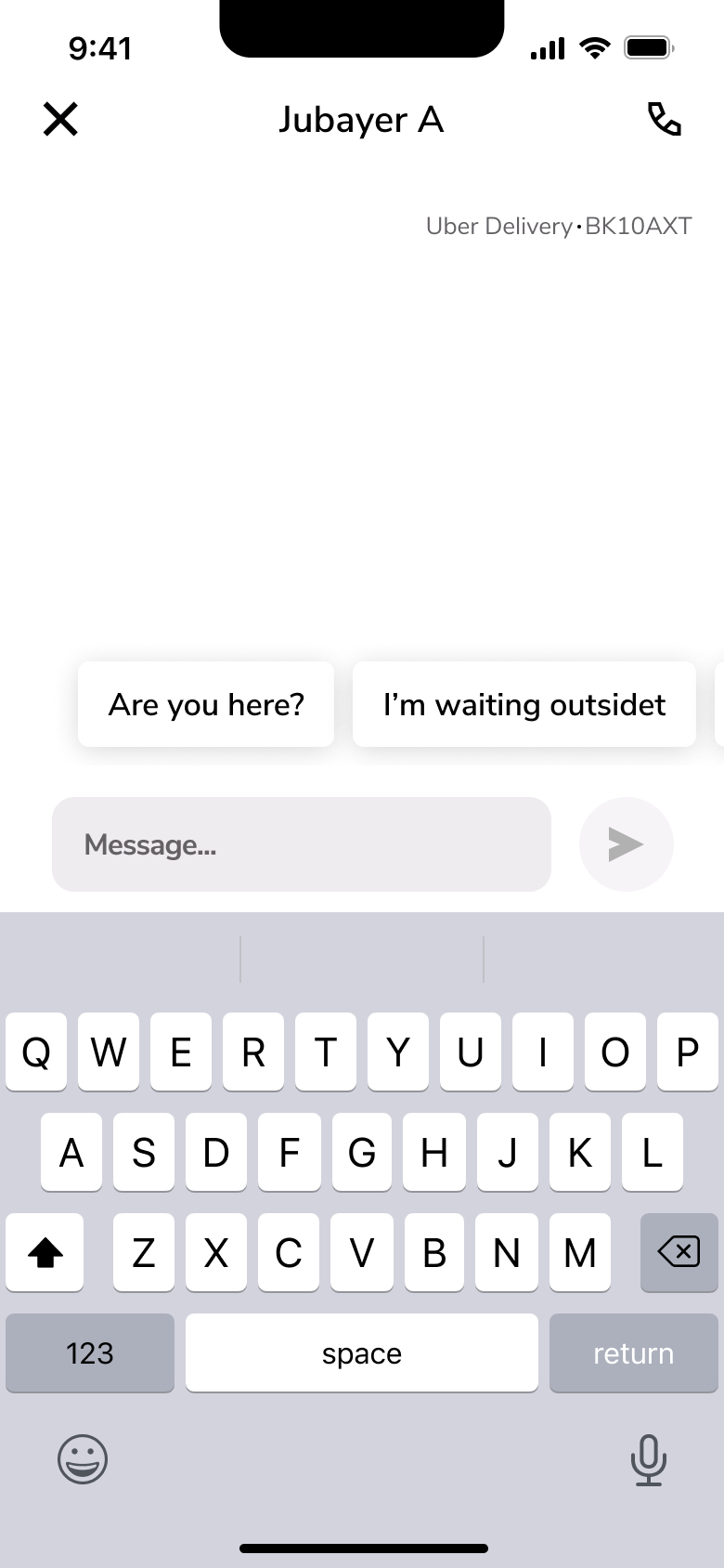 Courier chat with quick replies and keyboard.