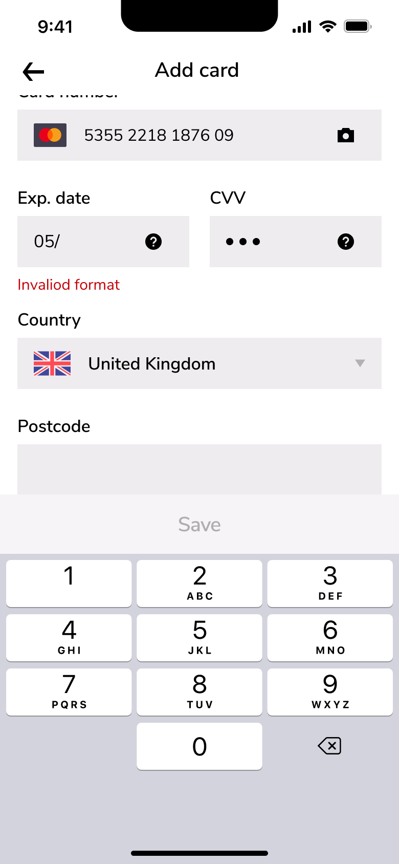 Invalid expiry format error.