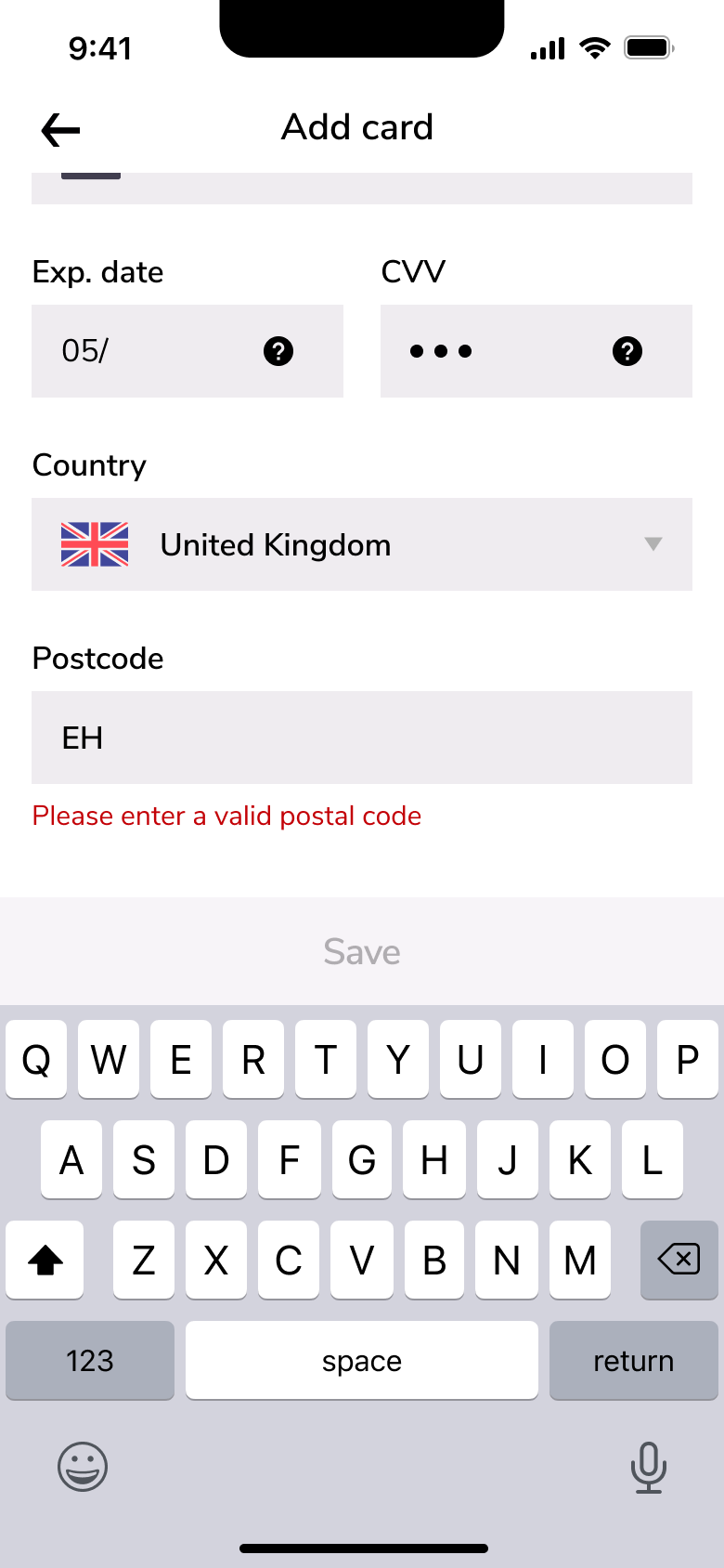 Please enter a valid postal code error.