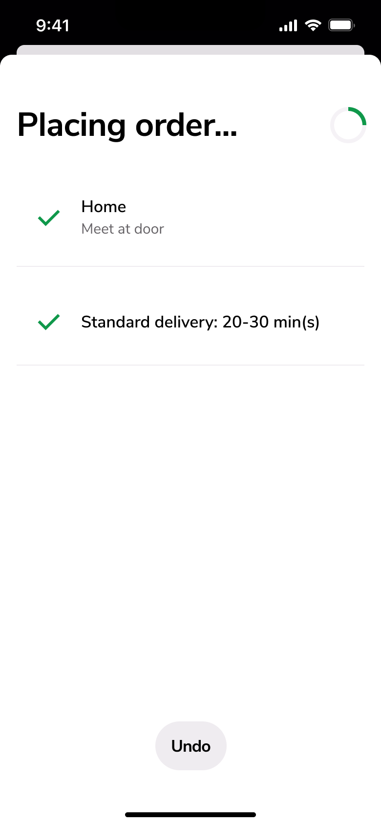 Placing order with delivery option ticked.