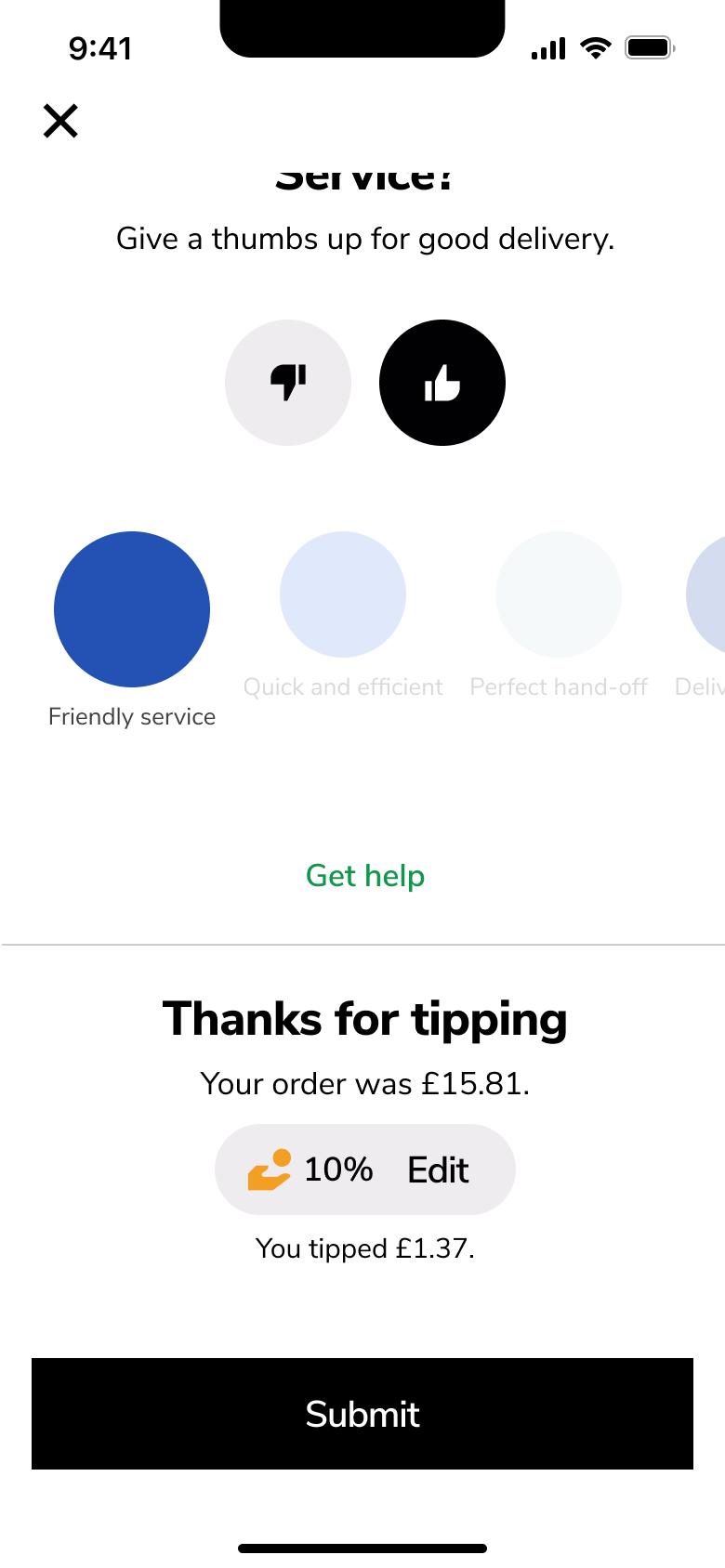 Courier rating with a compliment selected.
