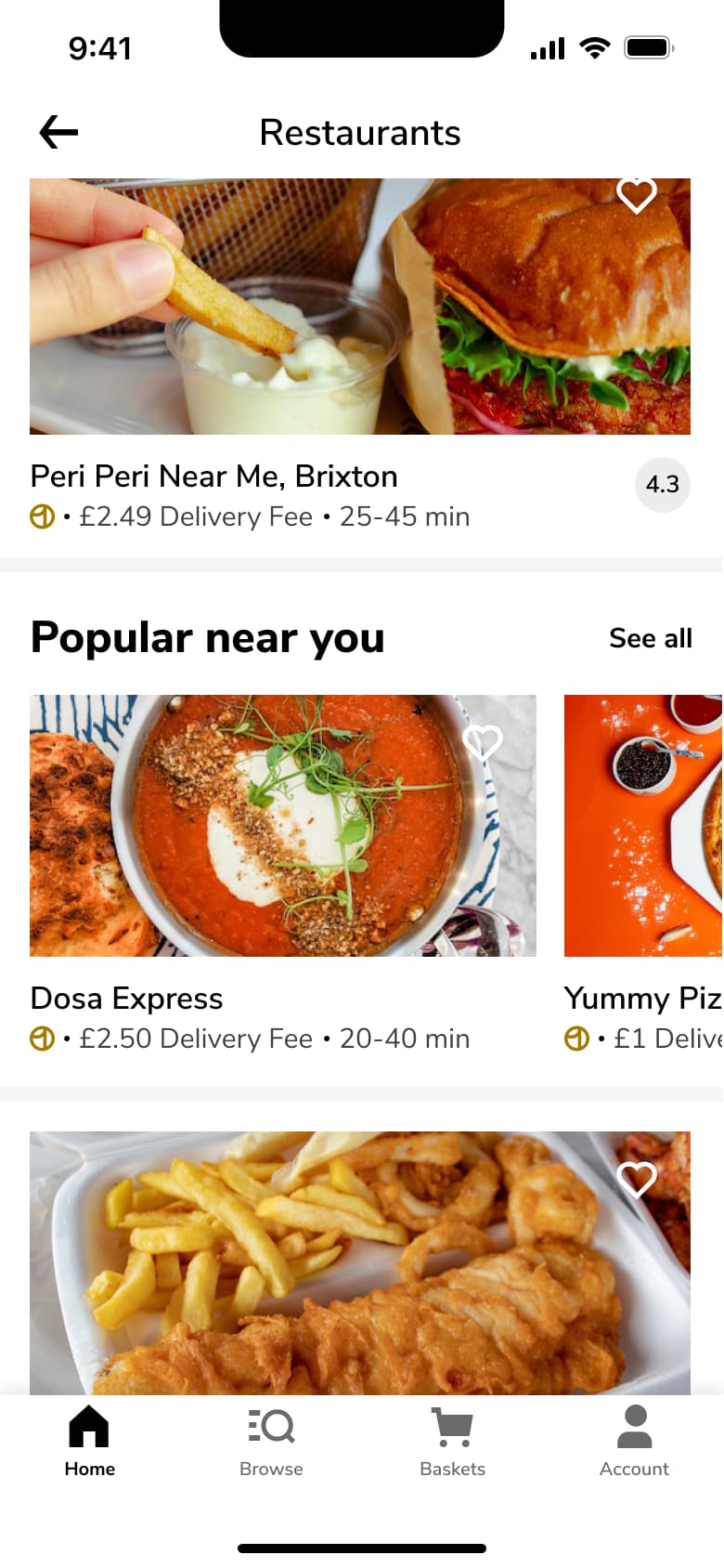 Restaurants scrolled with popular near you carousel.