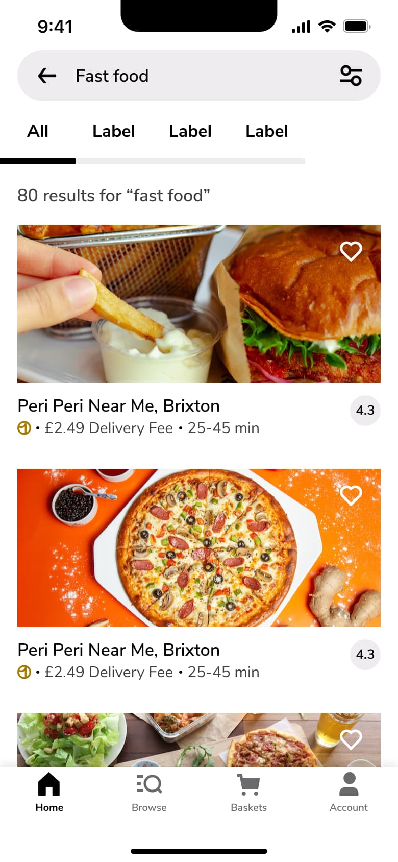 Search results for fast food as large restaurant cards.