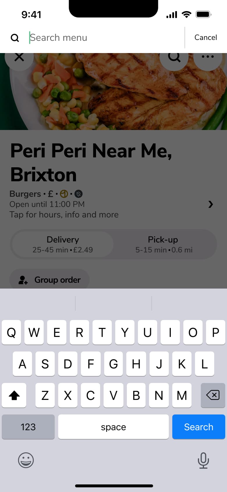 Search this store's menu with keyboard.