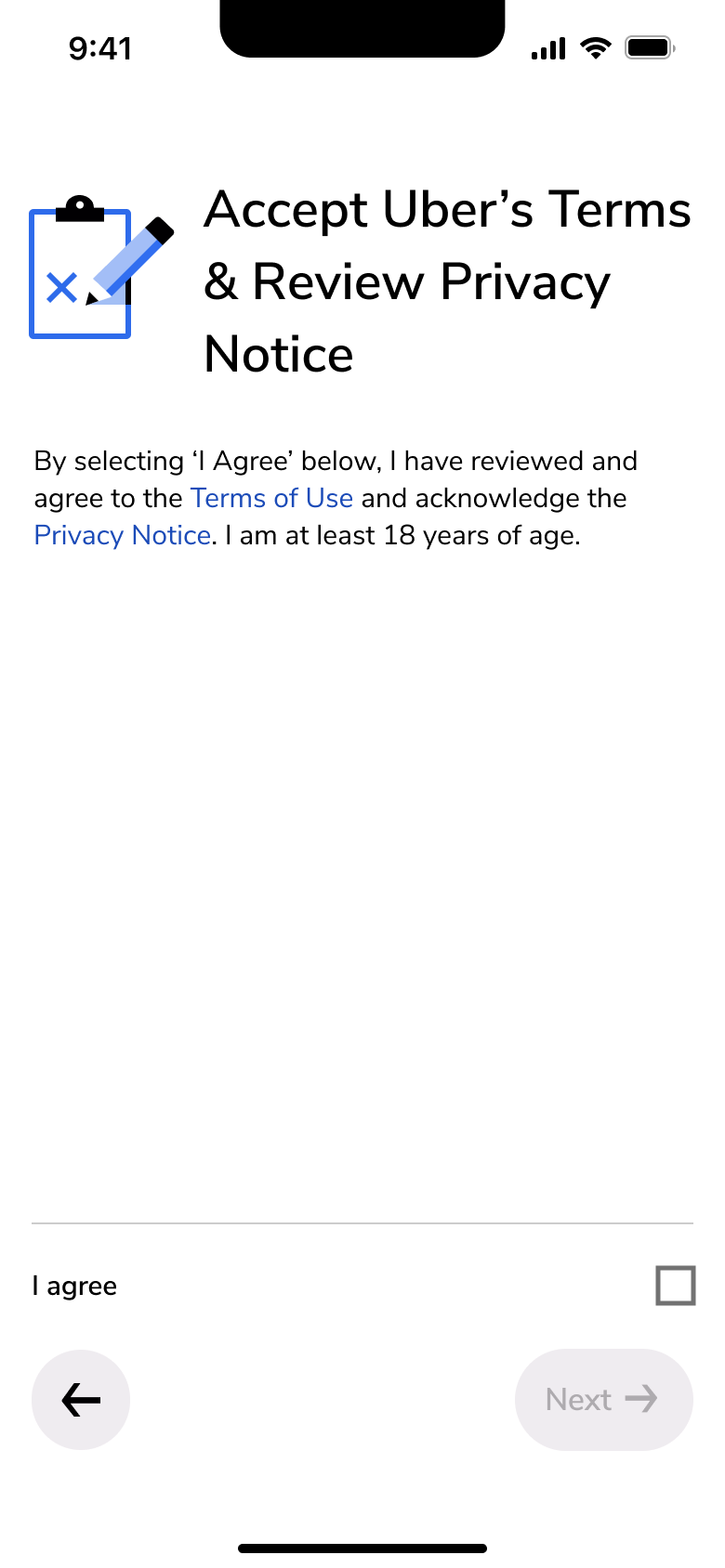 Accept terms and review privacy notice with I agree checkbox.