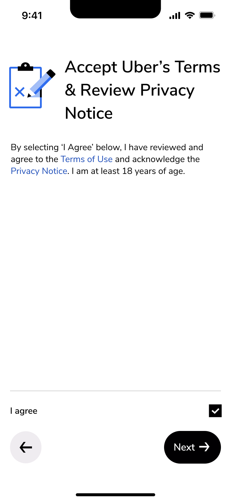 Terms agreed, next enabled.