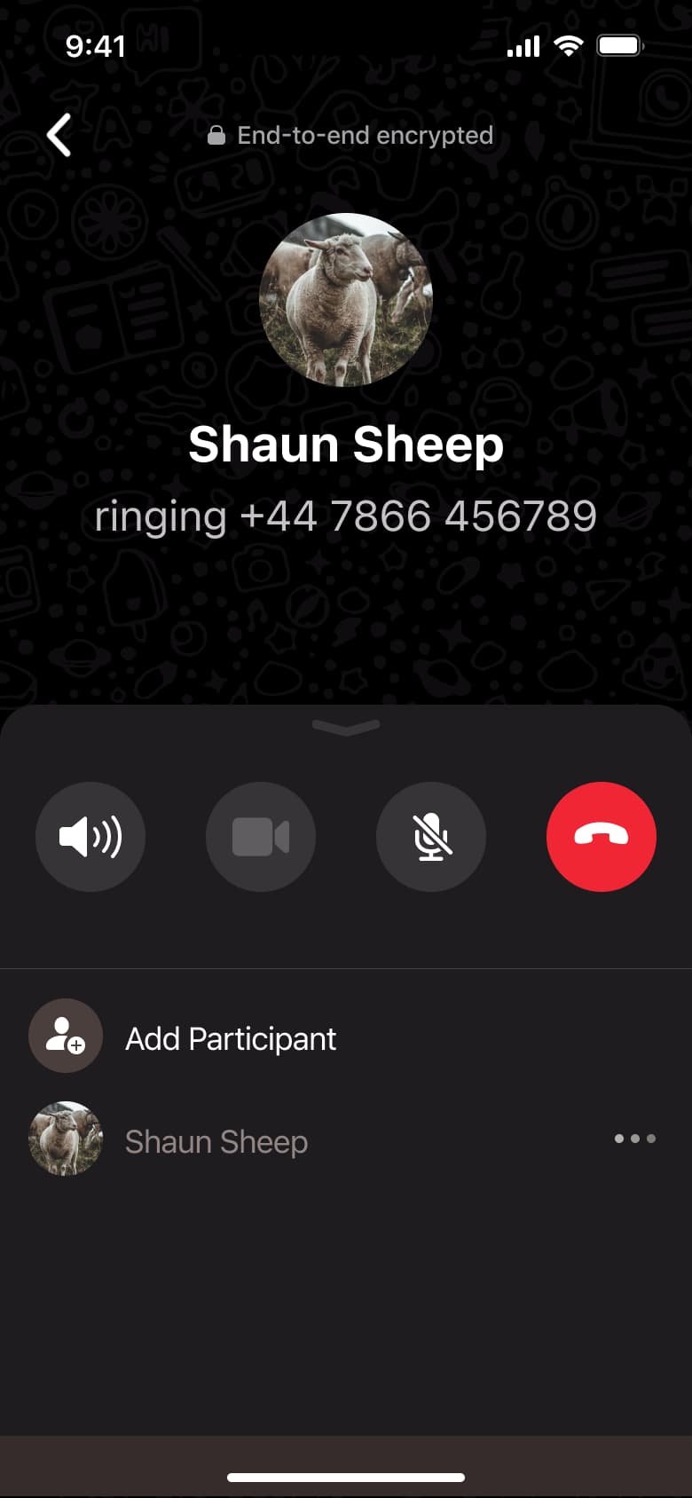 Voice call ringing with add participant sheet.