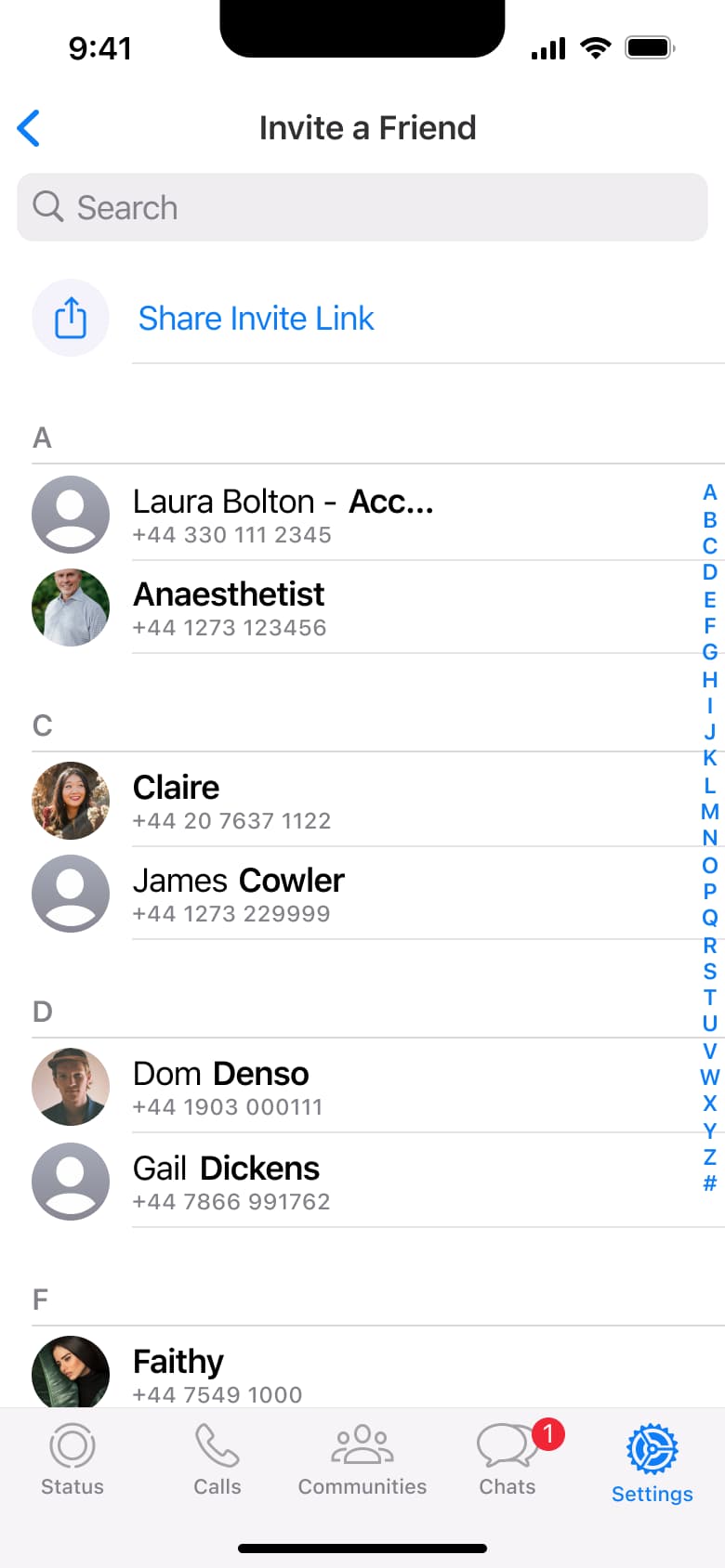 Invite a friend: share link and contacts list.