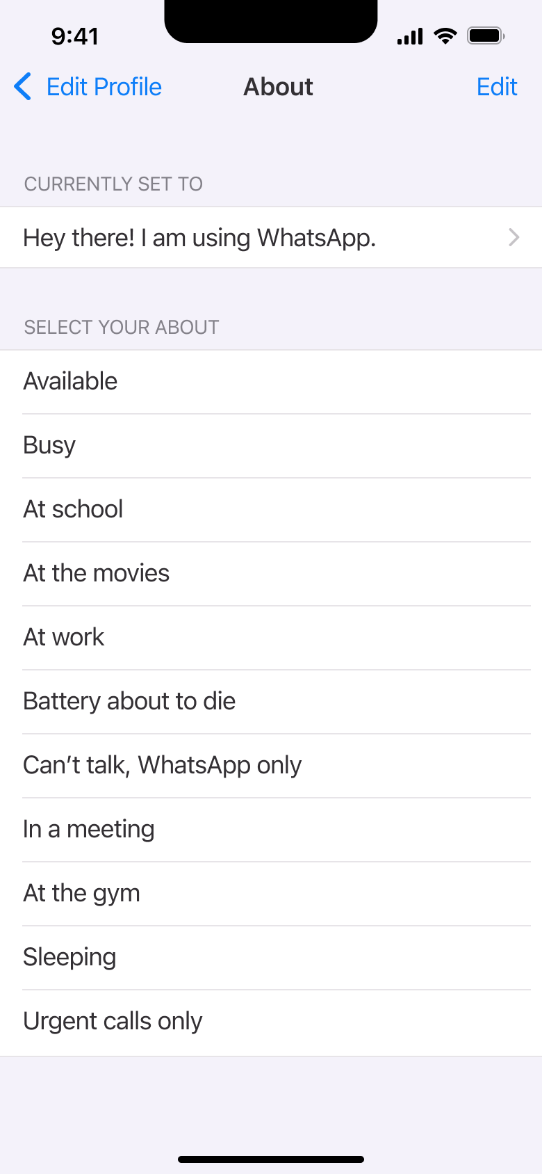 About: currently set to and select your about options.