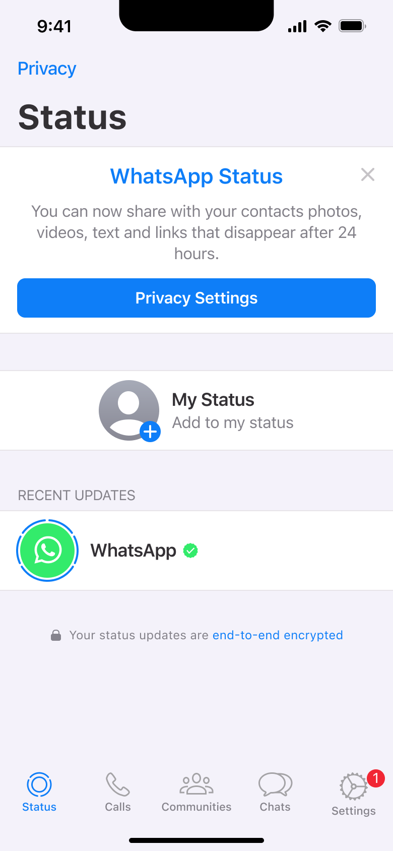 WhatsApp flow, step 1: status 1