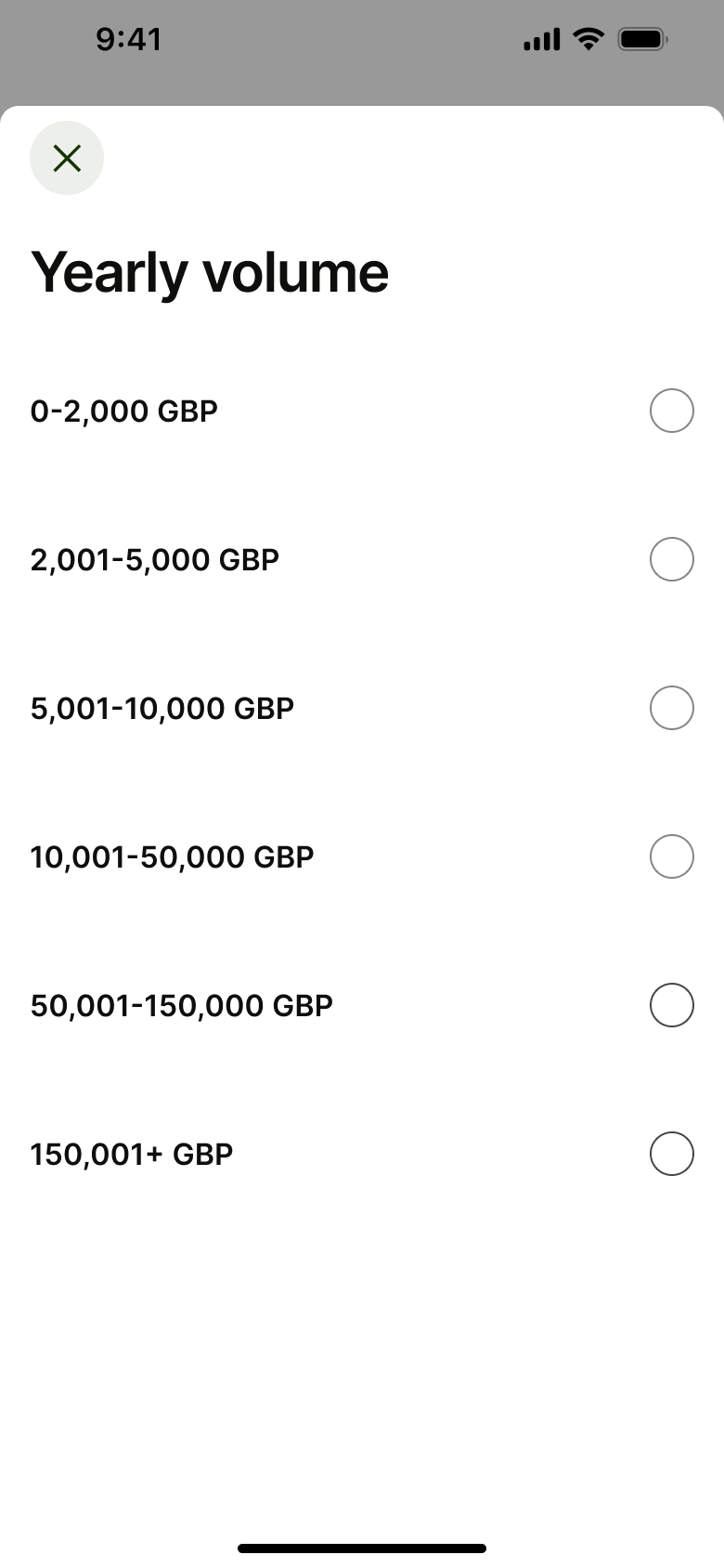 Yearly volume range options.