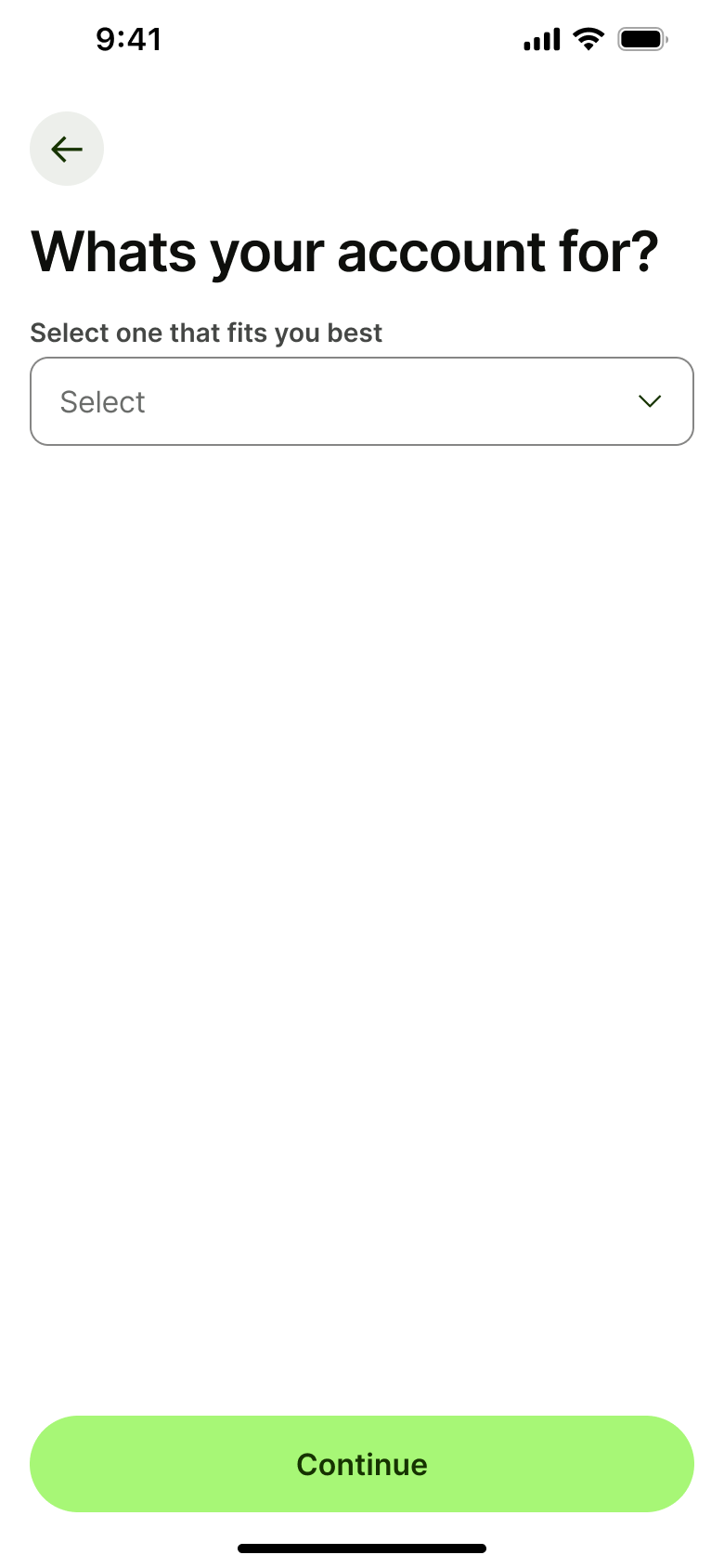 What's your account for: purpose select.