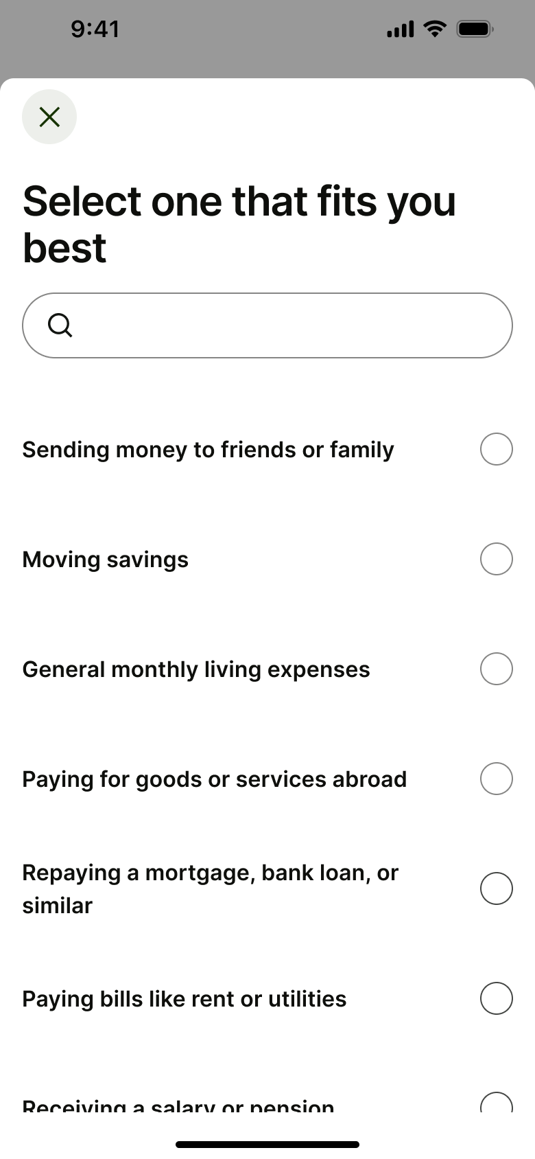 Select one that fits you best: account purpose options.