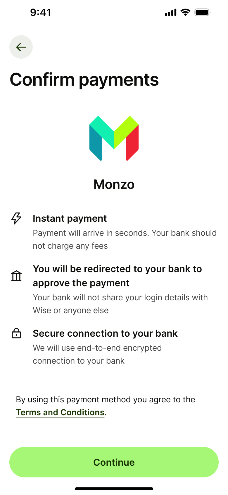 Confirm payments: instant payment via your bank app with secure connection.