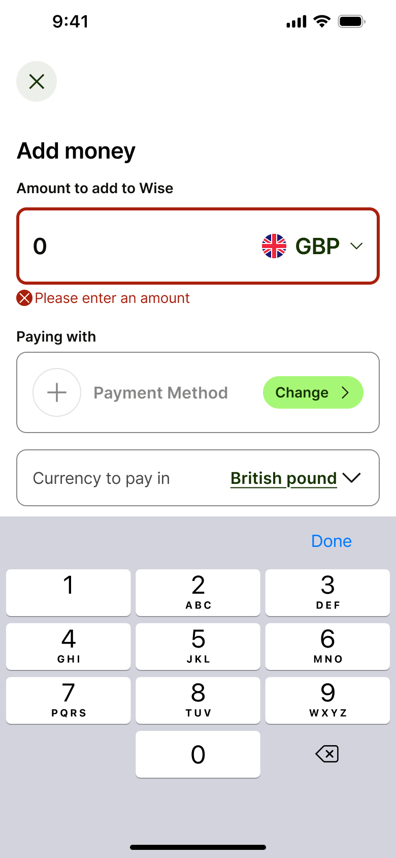 Amount error with keypad open.