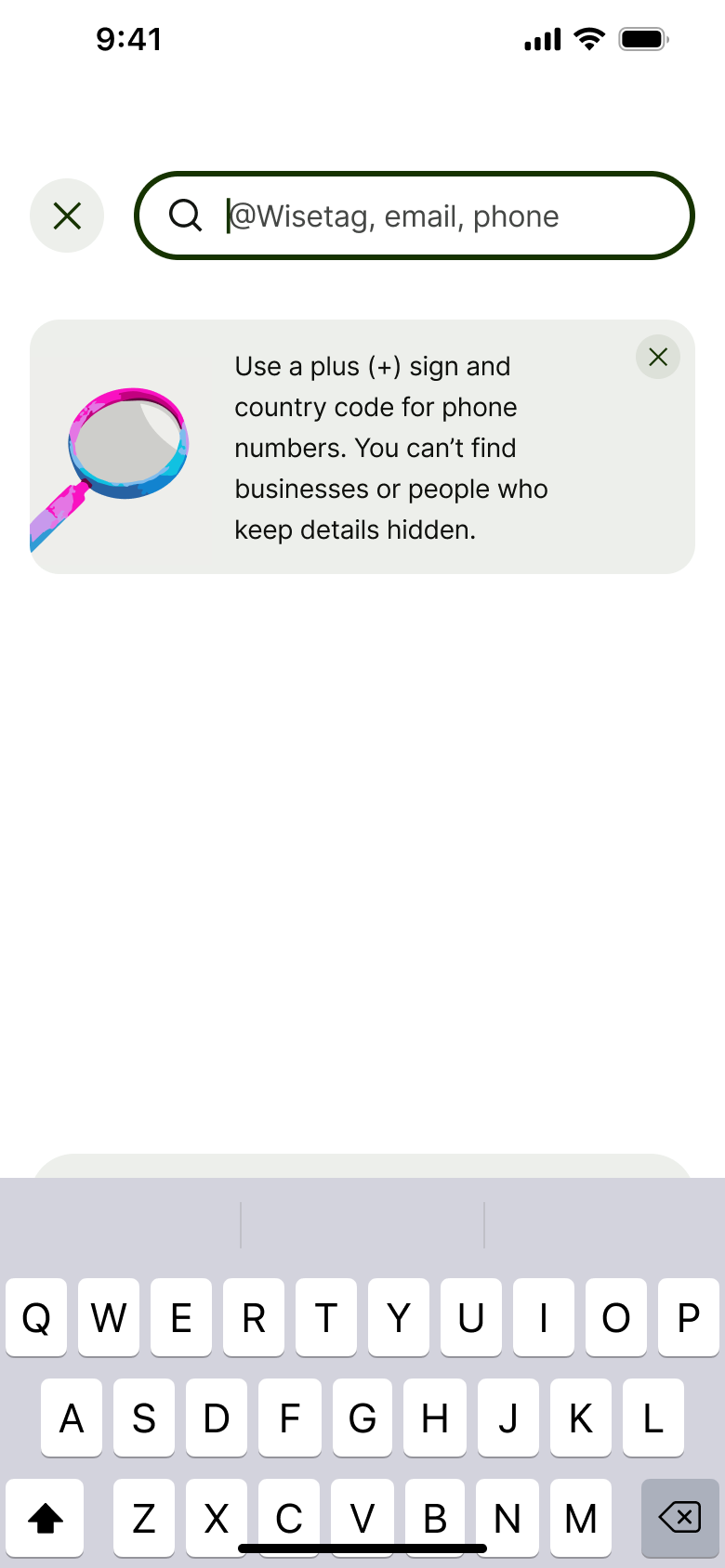 Recipient search with phone number format tip.