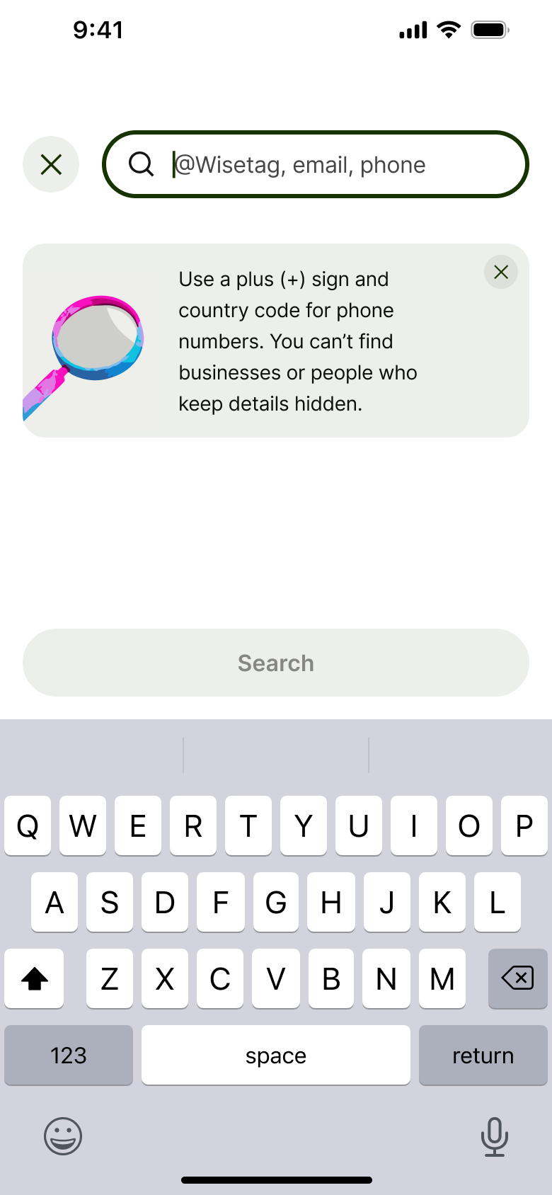 Recipient search tip with search button.