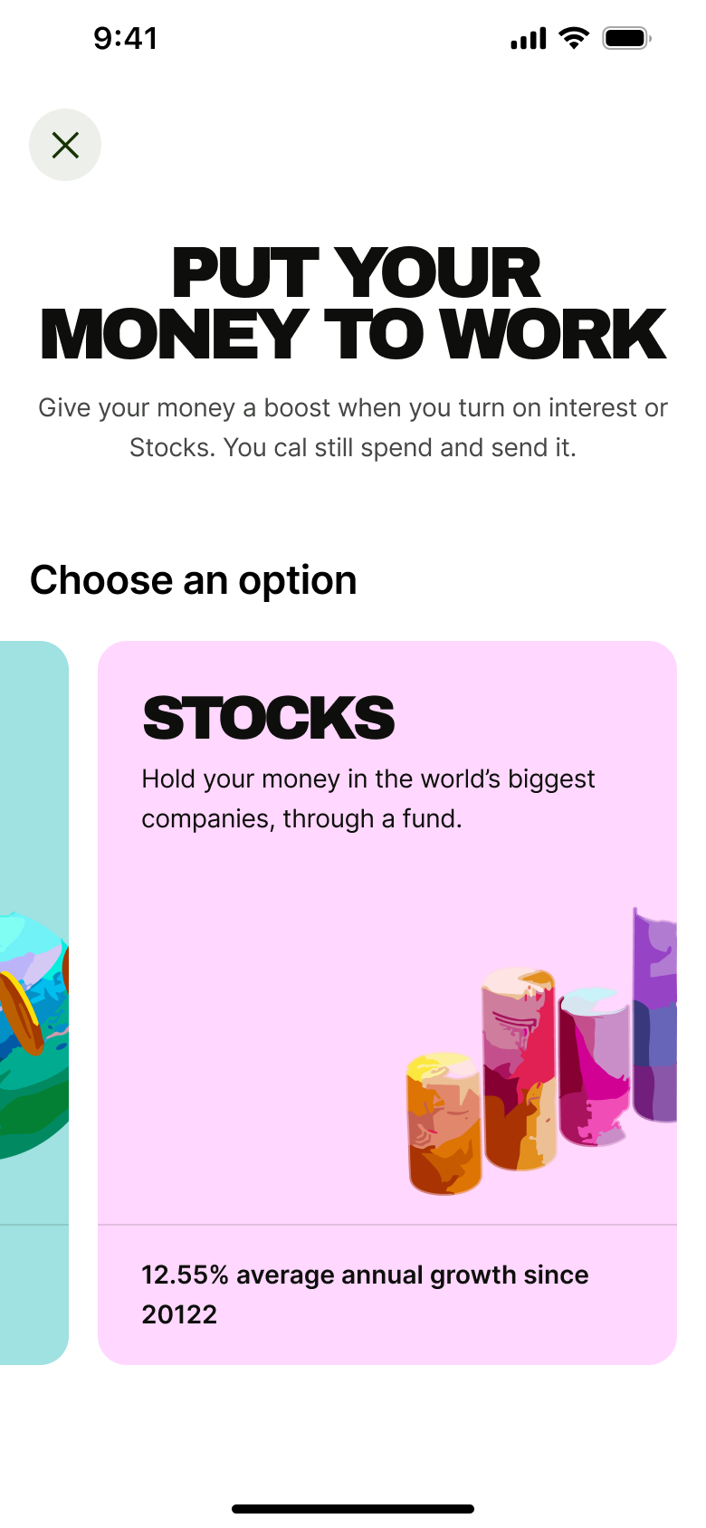 Put your money to work carousel scrolled to stocks.