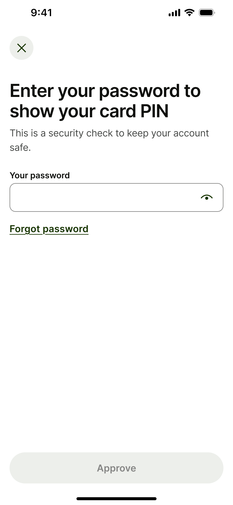 Enter your password to show your card PIN.