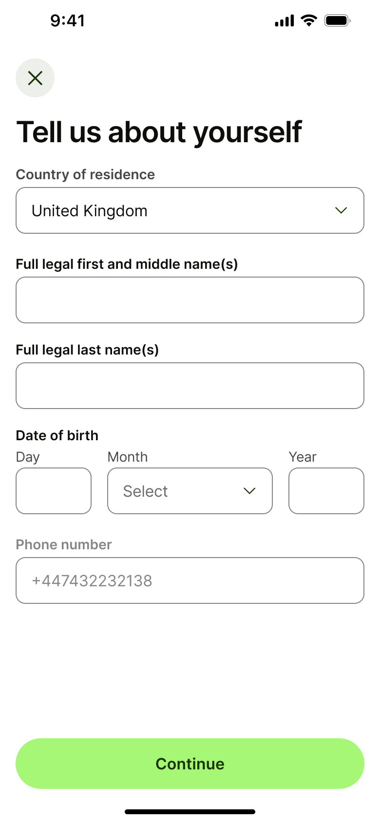 Wise flow, step 1: Complete Sign up 1
