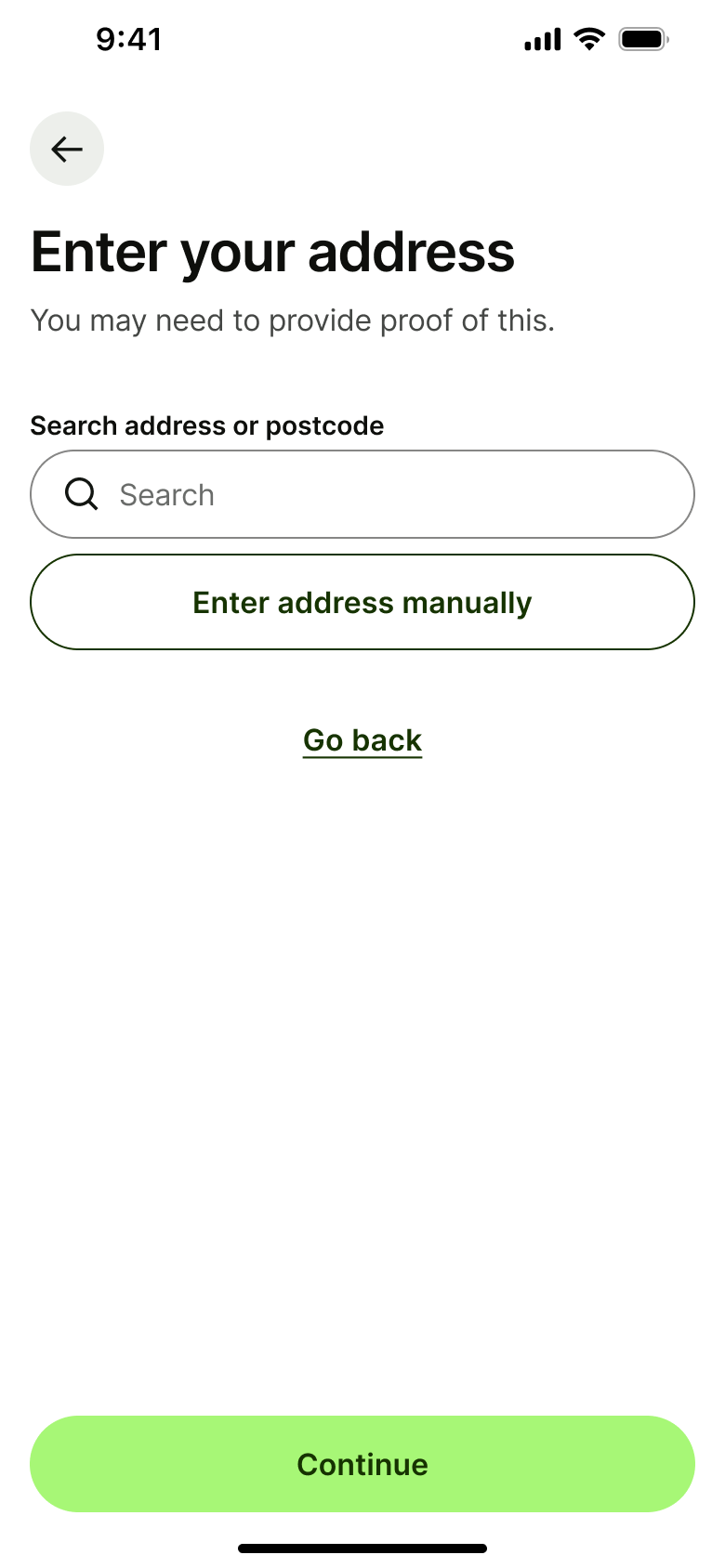 Enter your address: search or enter manually.
