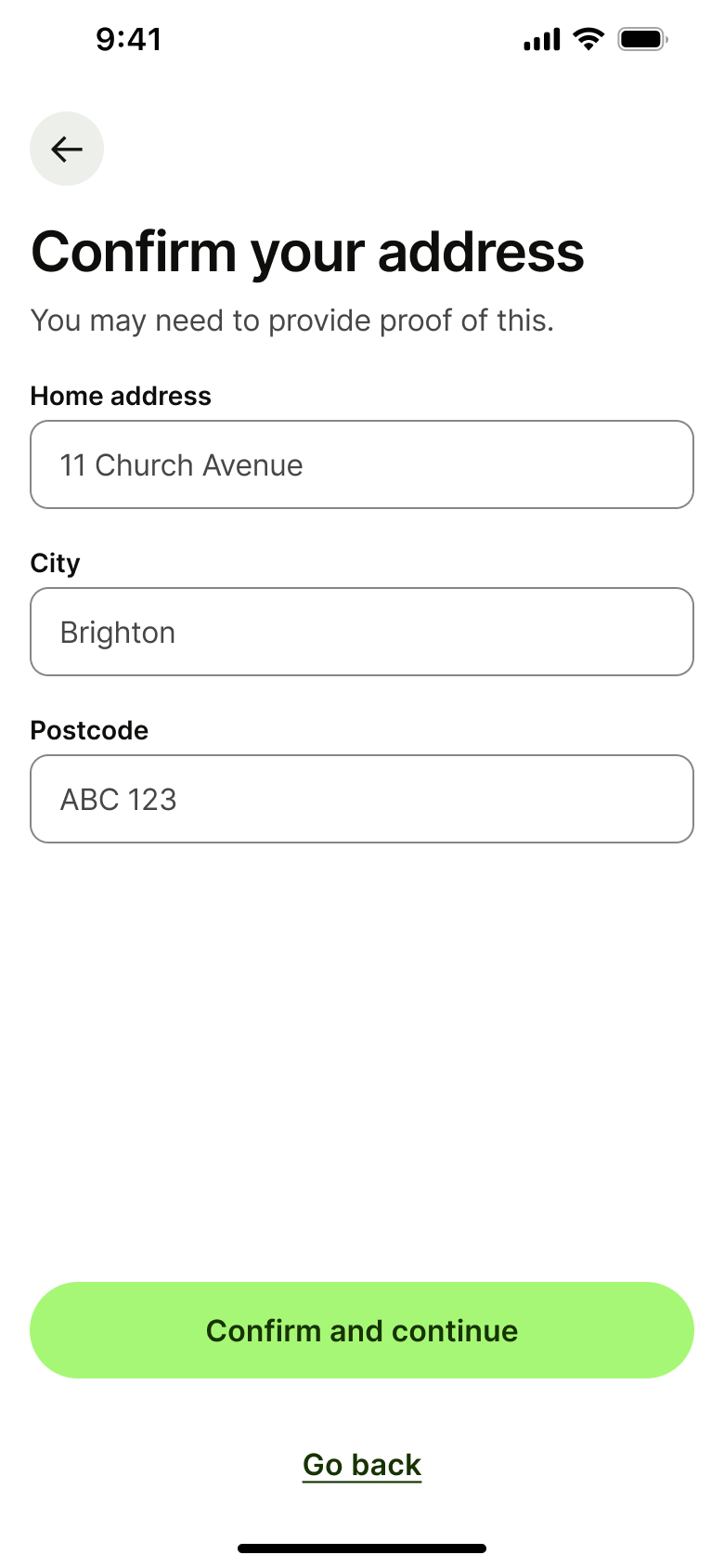 Confirm your address form before continuing.