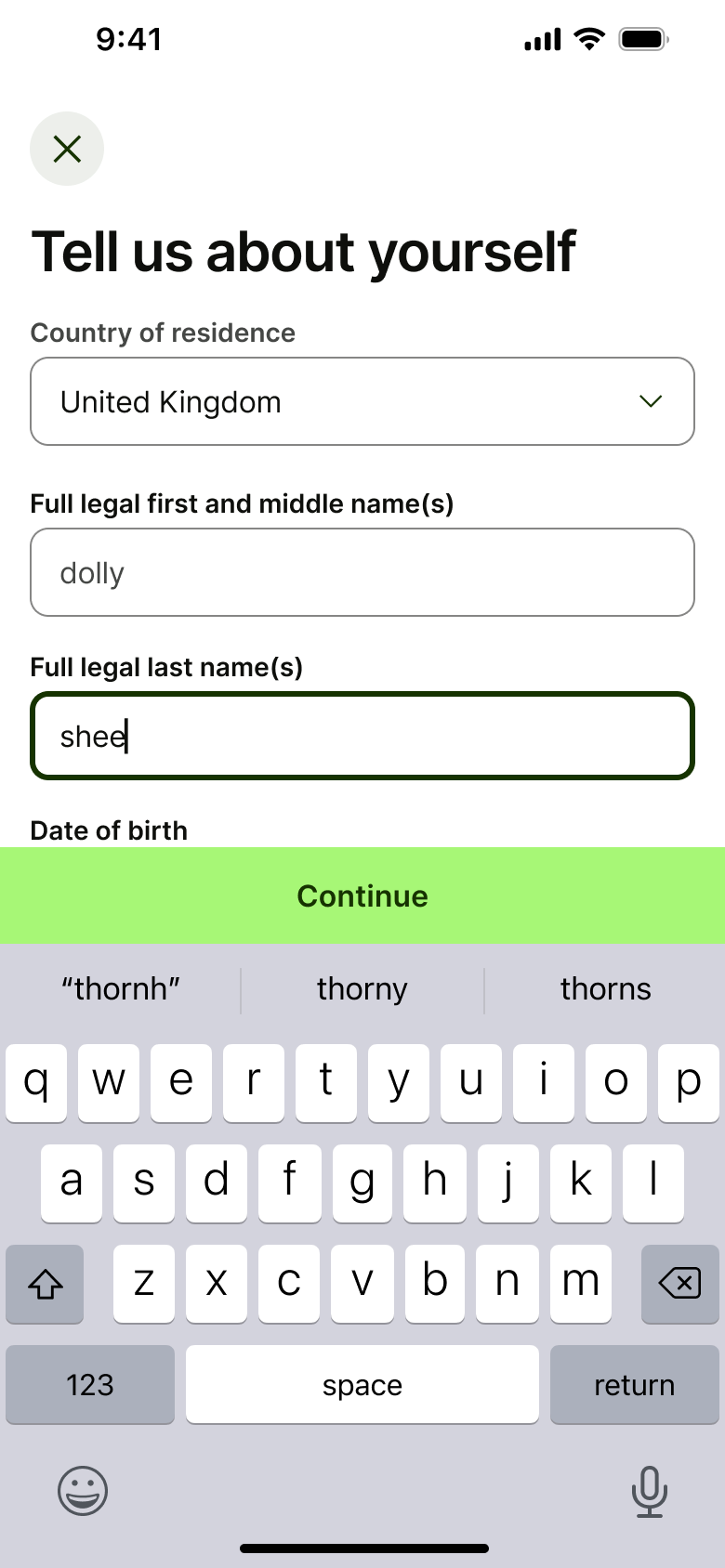 Last name being typed.