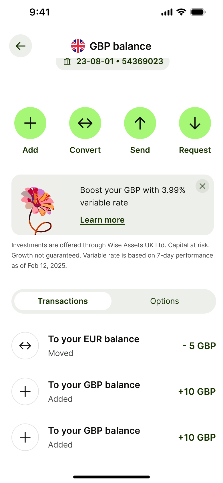 Balance scrolled to transactions list.