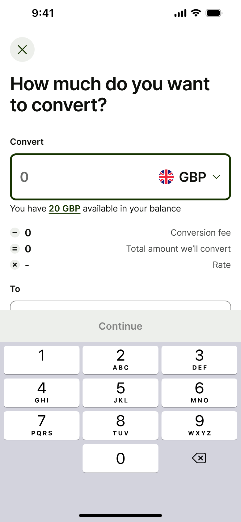 Convert amount field focused with keypad.