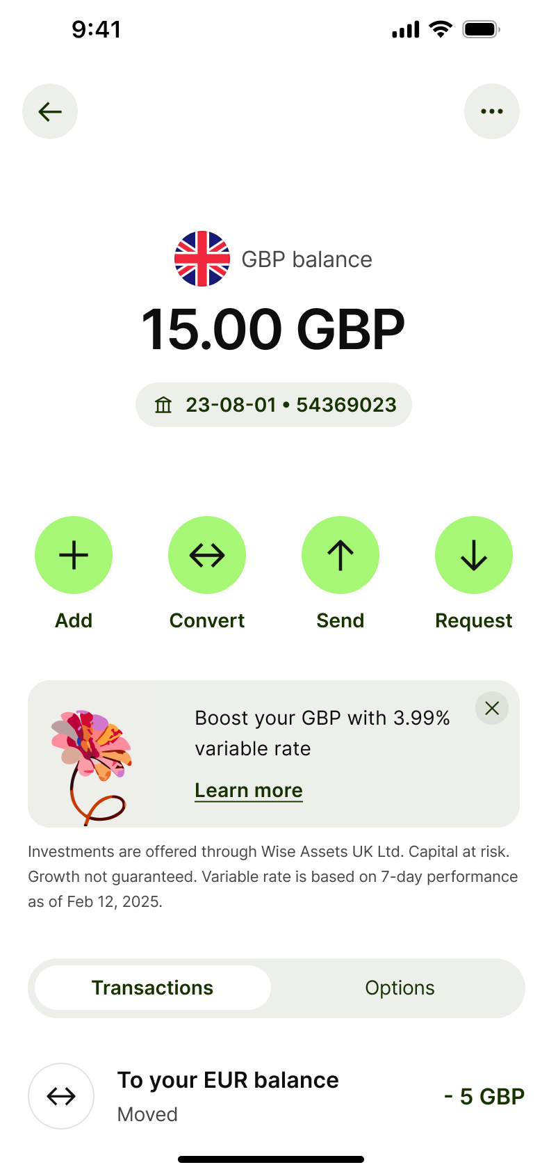 Pound balance after converting, showing moved transaction.