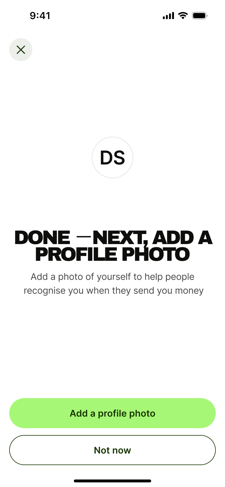 Next, add a profile photo prompt with not now.