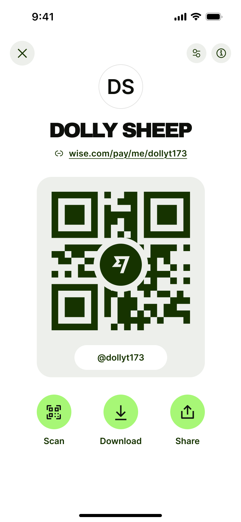Your payment tag: QR code with scan, download and share.