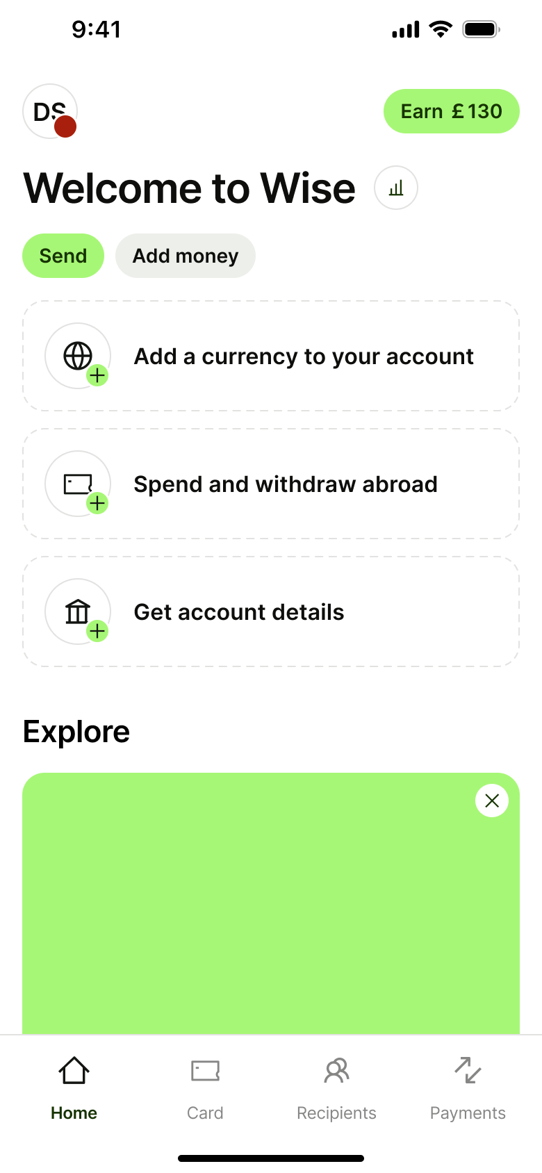 Wise flow, step 1: Home 1
