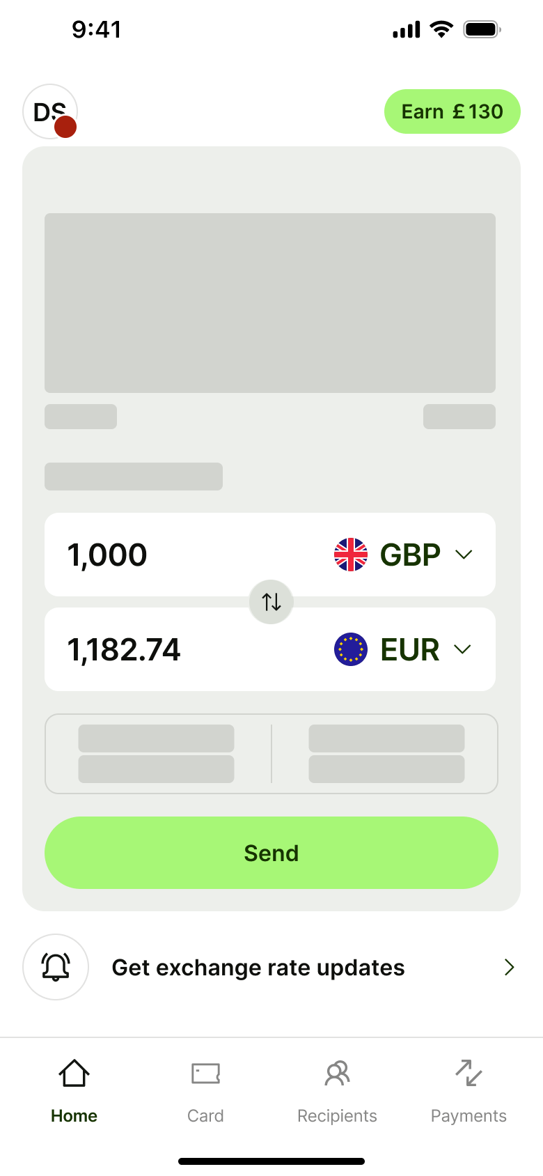 Transfer calculator loading skeleton.