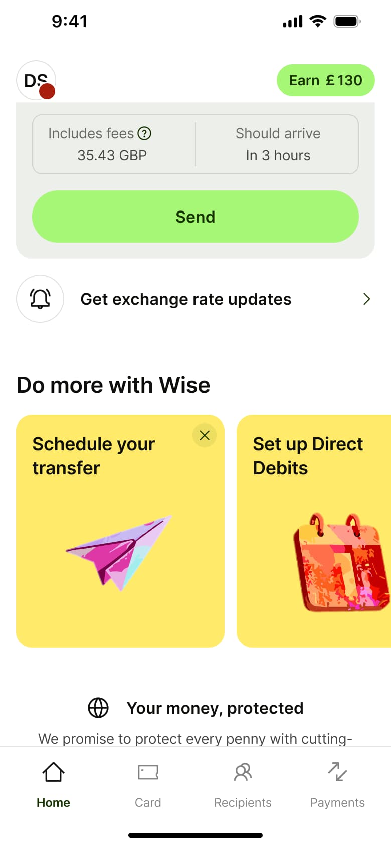 Home: do more with schedule transfer and direct debit promo cards.