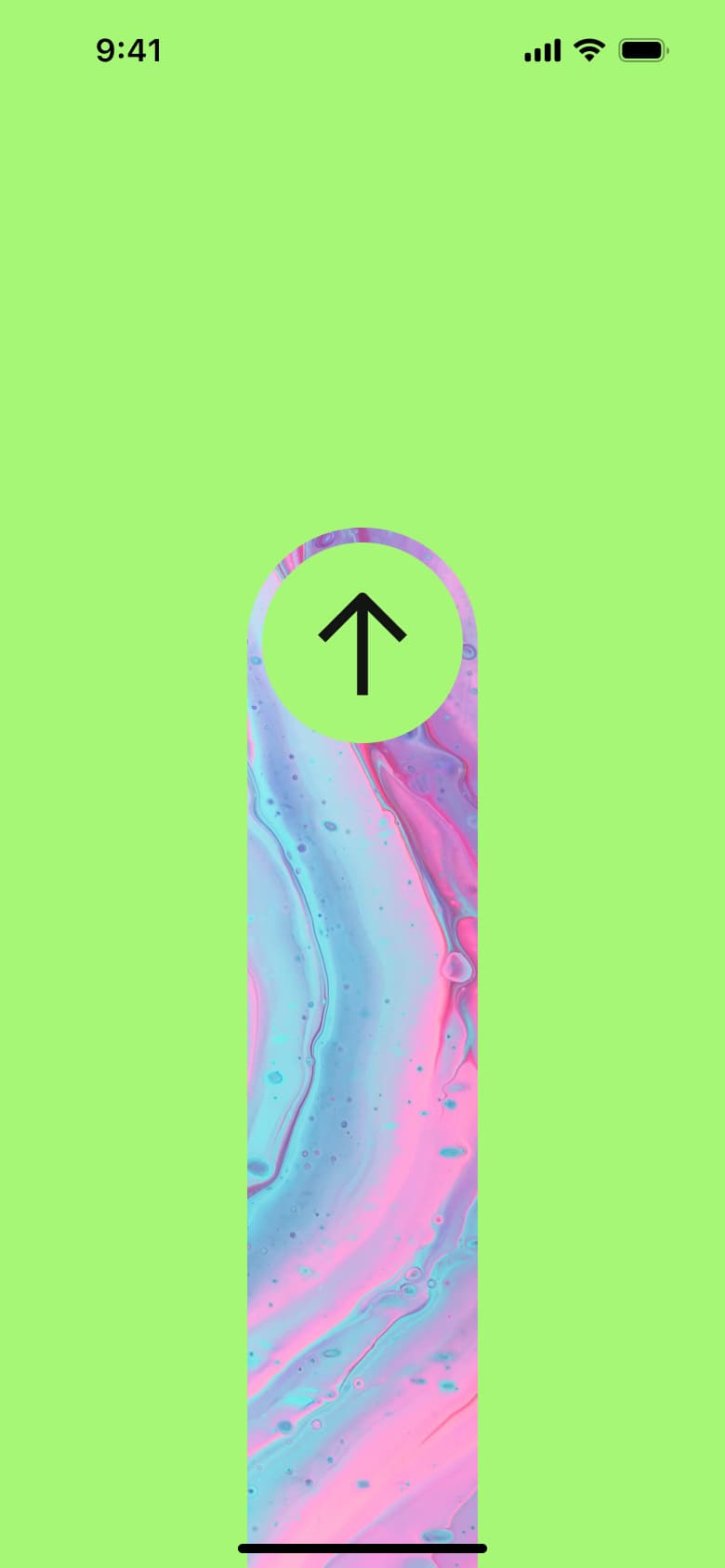 Launch animation with arrow on a marbled pill.