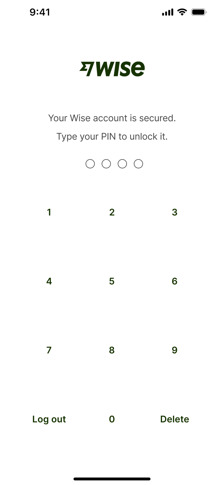 Locked screen: type your PIN to unlock, log out option.