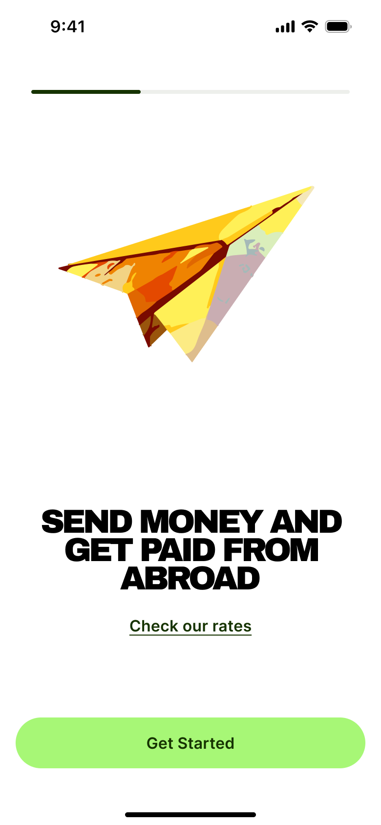 Intro slide: send money and get paid from abroad.