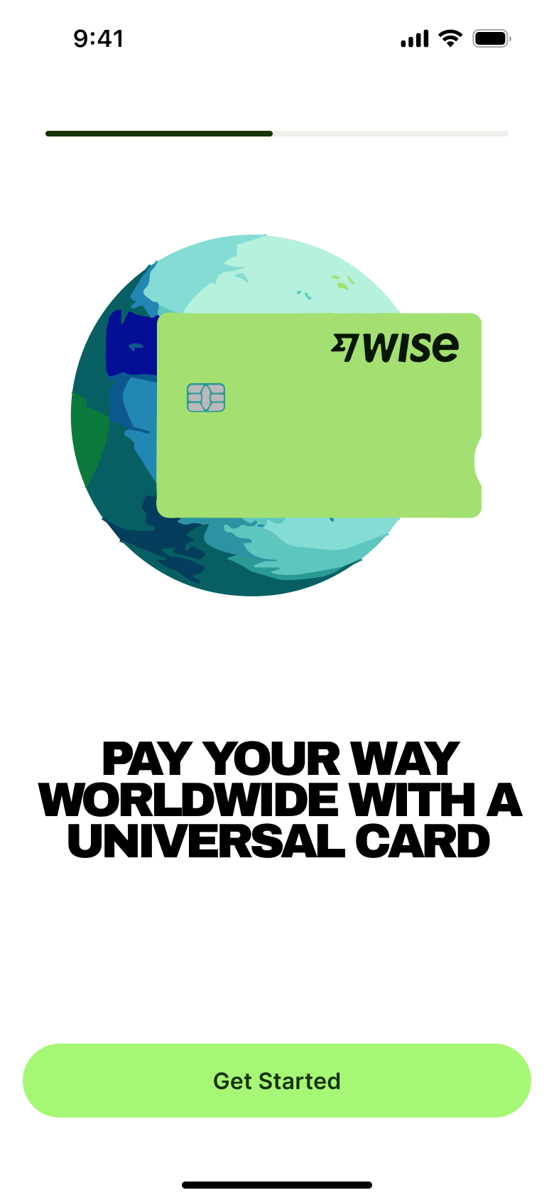 Intro slide: pay your way worldwide with a card.