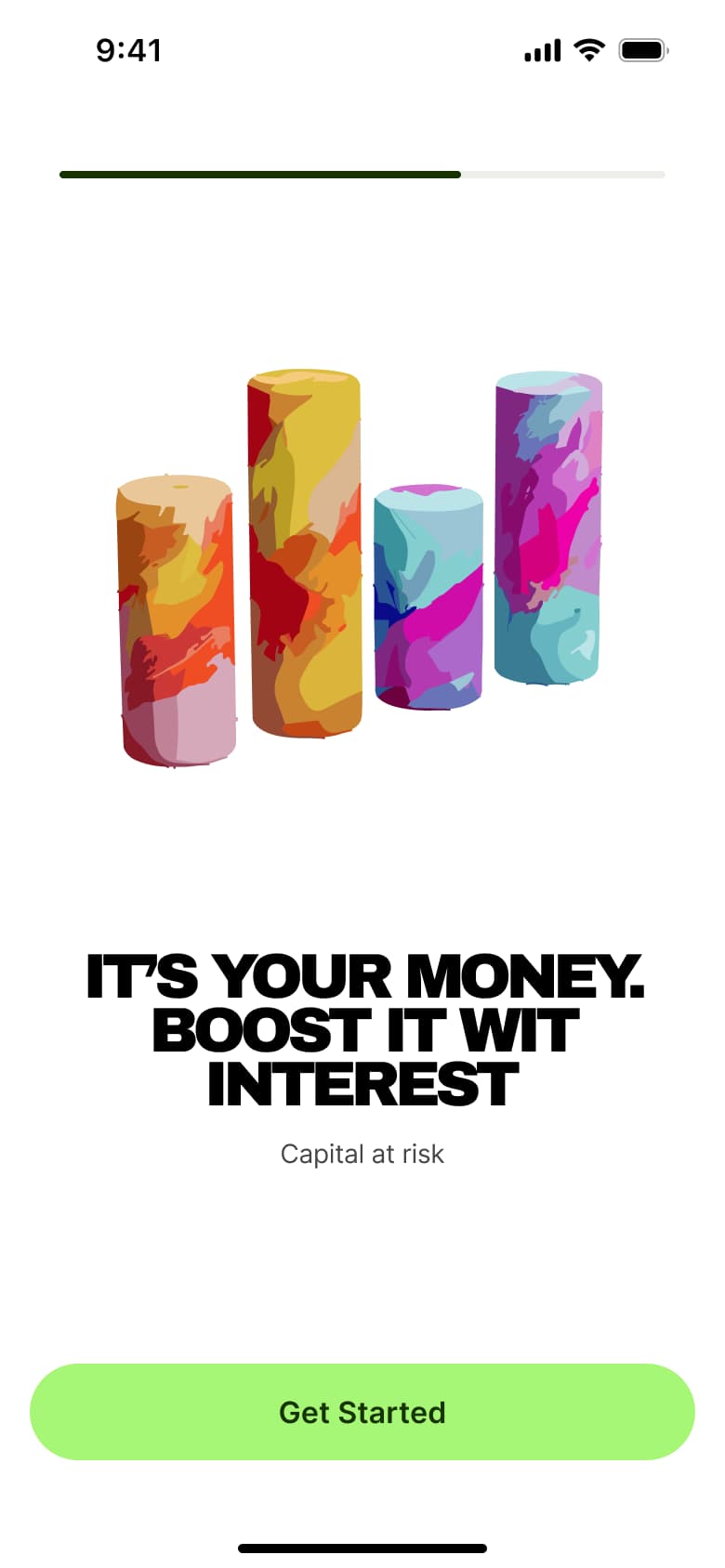 Intro slide: boost your money with interest, capital at risk.