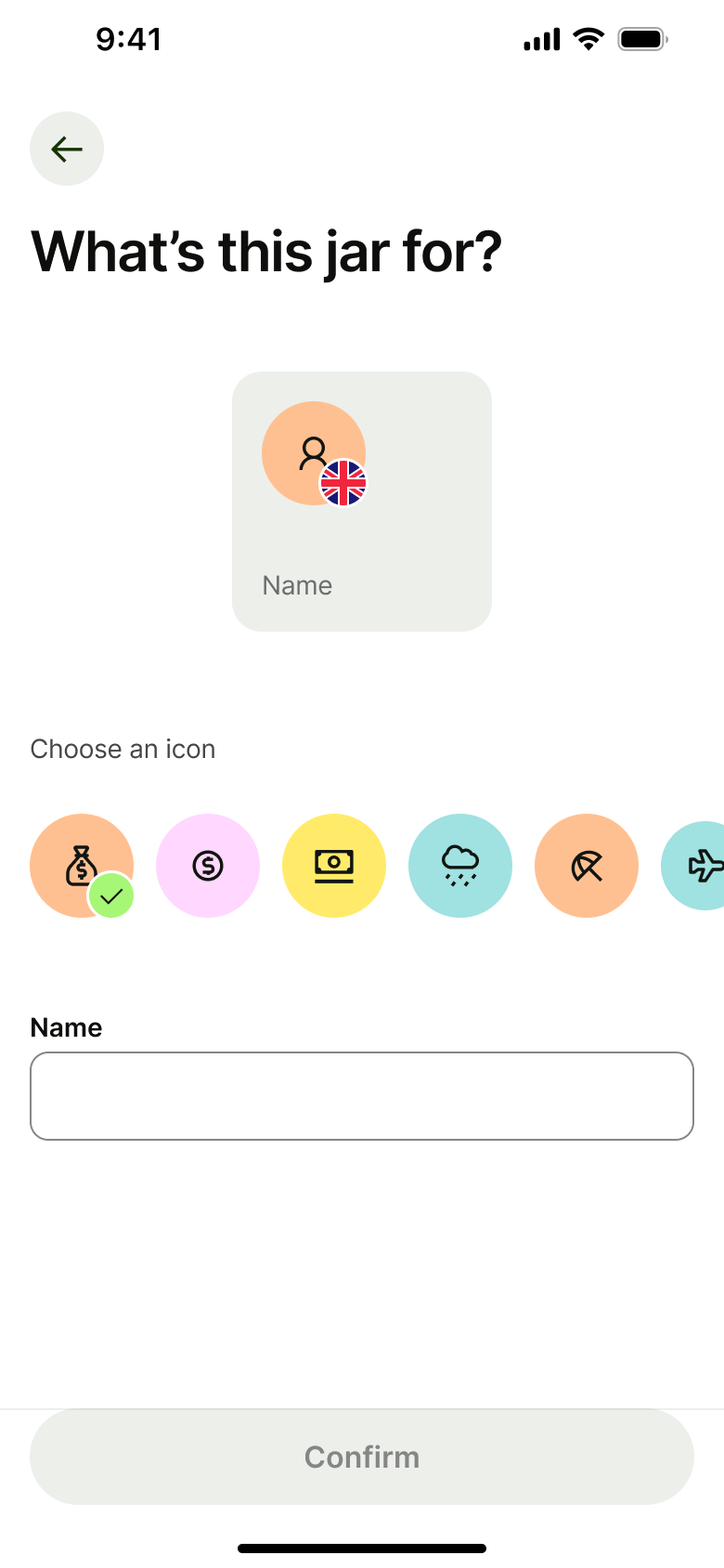 What's this jar for: choose an icon and name.