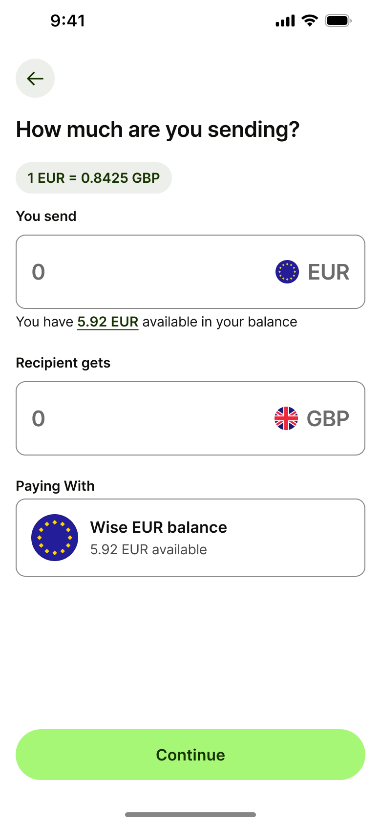 How much are you sending: you send, recipient gets and paying with.