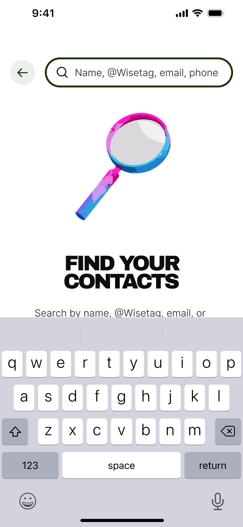 Find your contacts search by name, tag, email or phone.