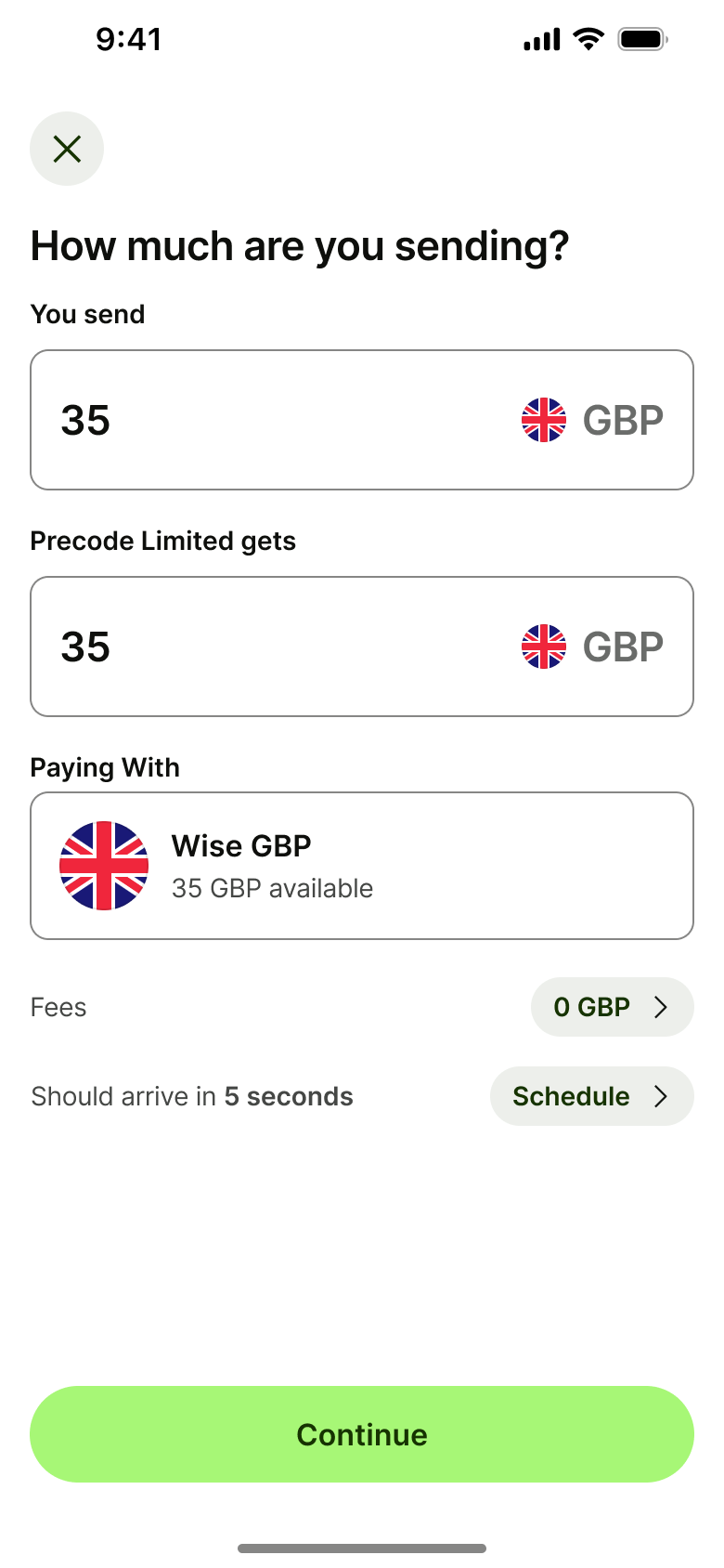 Send amount ready to continue.