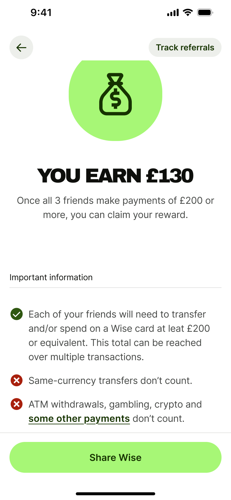 You earn a reward: conditions list.