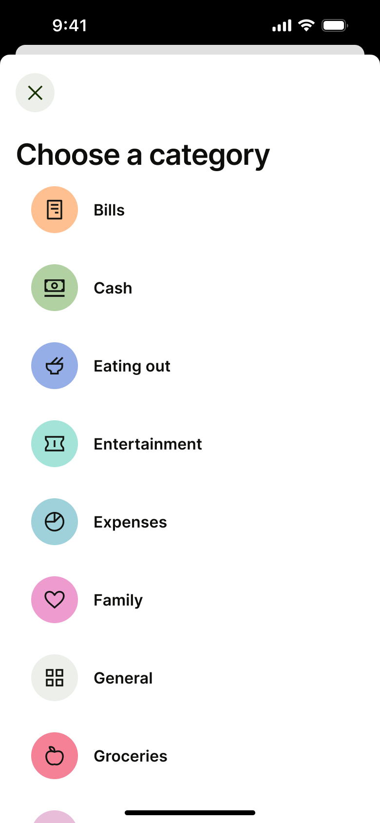 Choose a category for a transaction.
