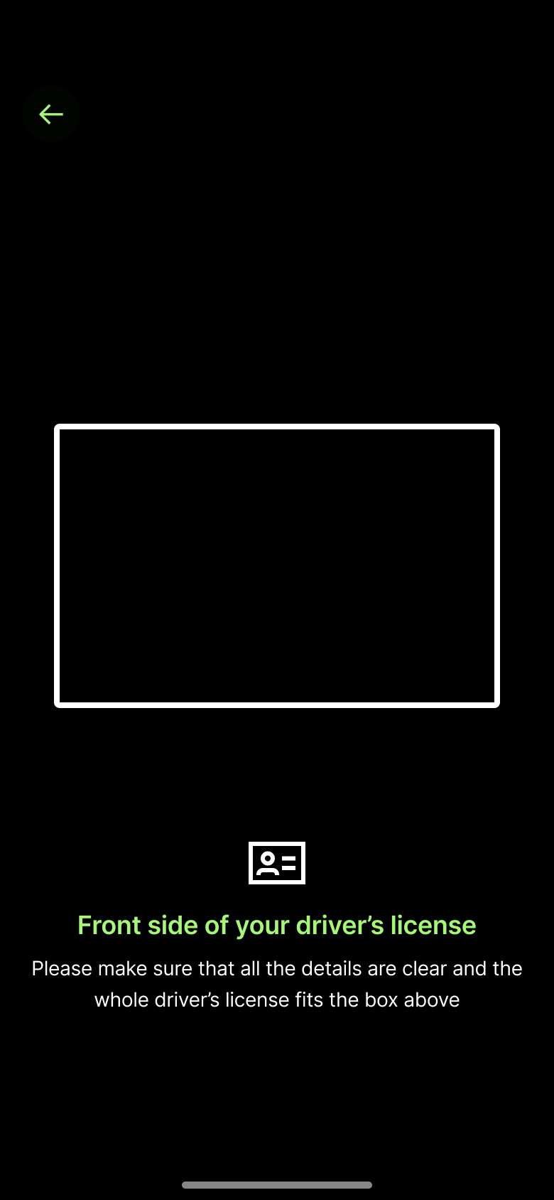Front side of driving licence capture frame.